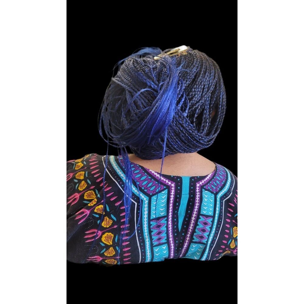 Handmade Braided Lace Wig, Knotless Box Braids Long Blue Ombre Wig NWT - Picture 13 of 15